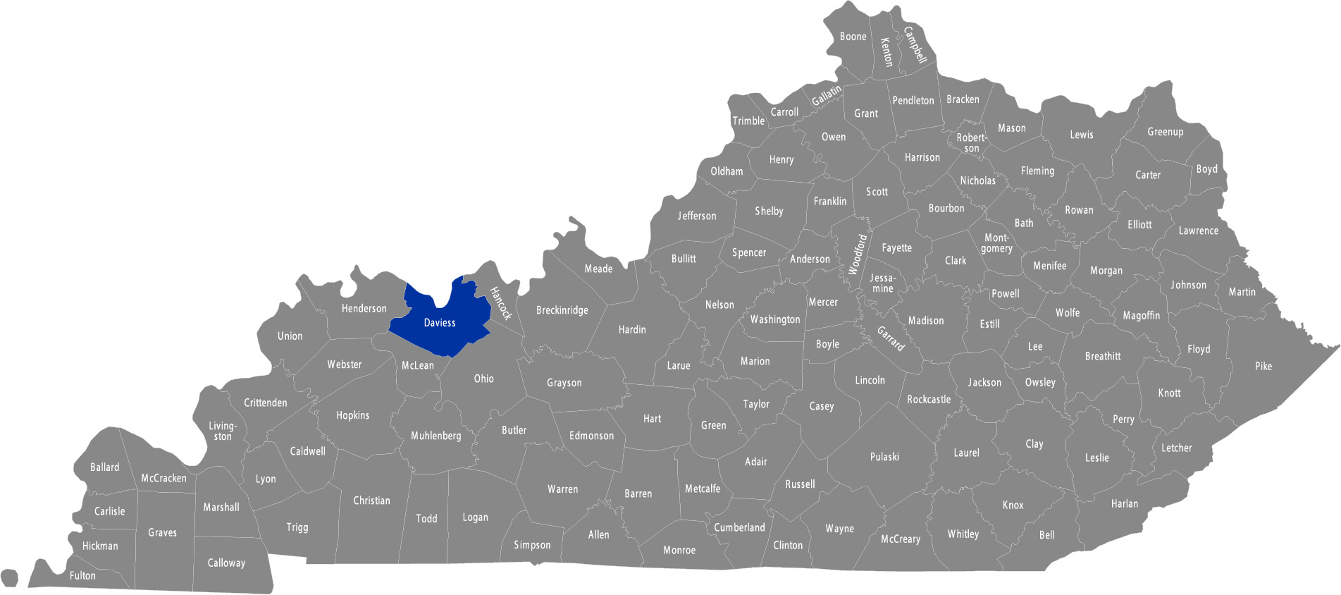 Kentucky map with Daviess county highlighted in blue